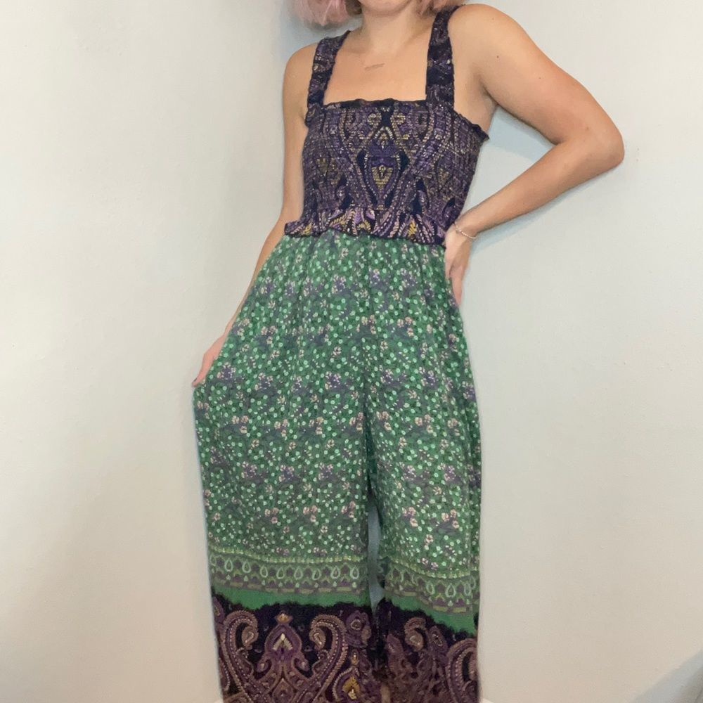 Urbane Outfitter smocked Jumpsuit Wide Leg Stretch